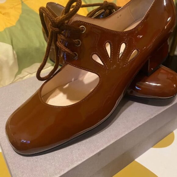 Brown Maryjane Retro Mod Kitten Heel Patent Leather - Picture 2 of 5